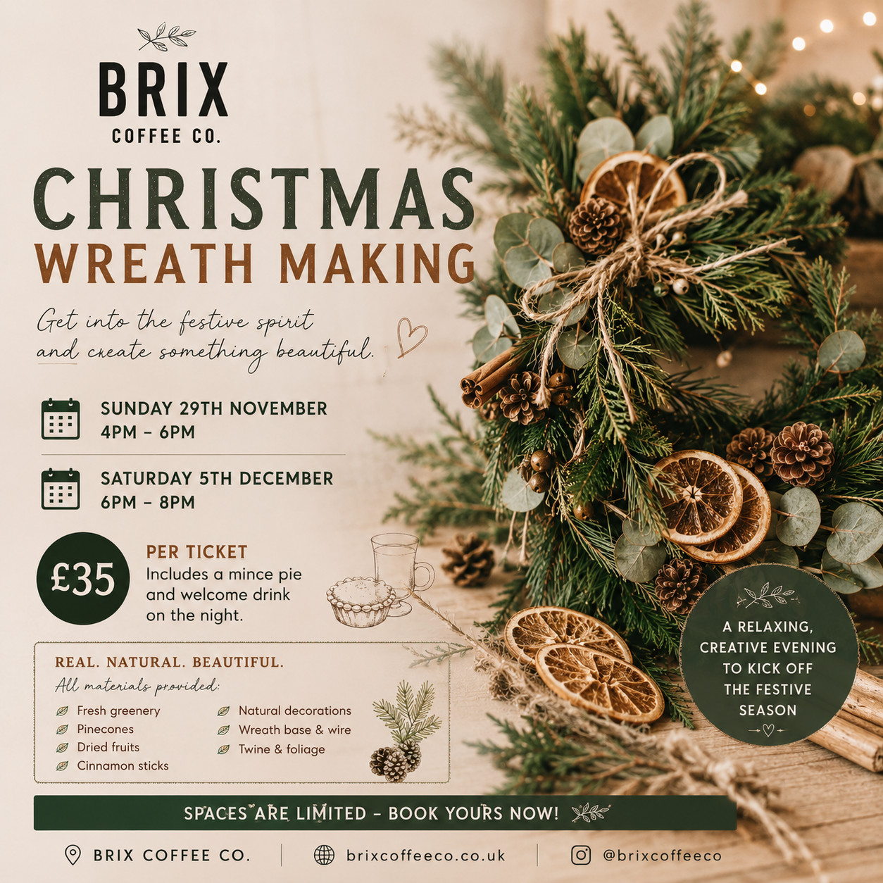 🎄✨ CHRISTMAS WREATH MAKING AT BRIX ✨🎄